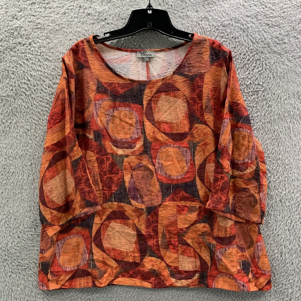 SHANA Blouse Womens Large Top Geometric Orange Red